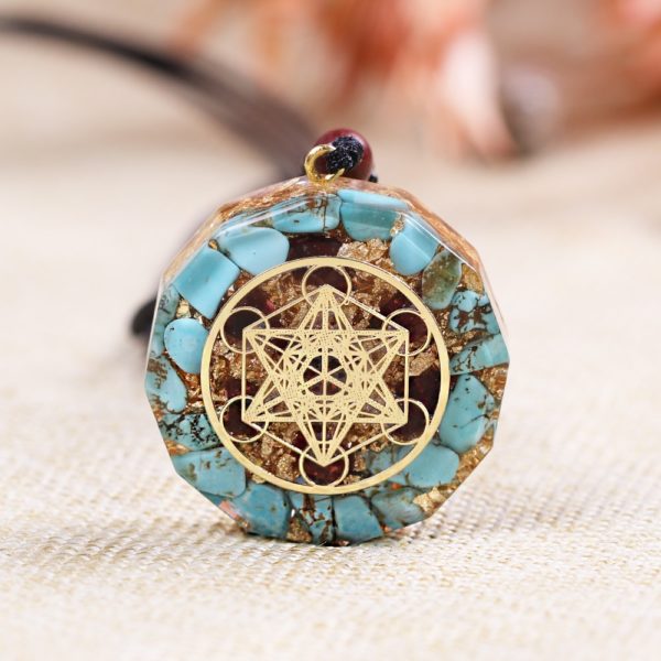 Turquoise Garnet Metatron's Cube Orgonite Pendant Necklace