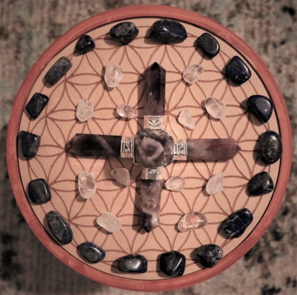 flower of life crystal grid with crystals displayed main image