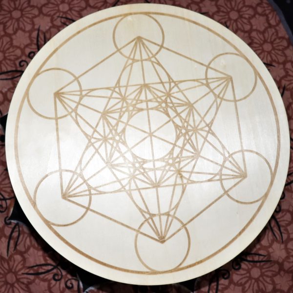 metatrons cube wood crystal grid angle view