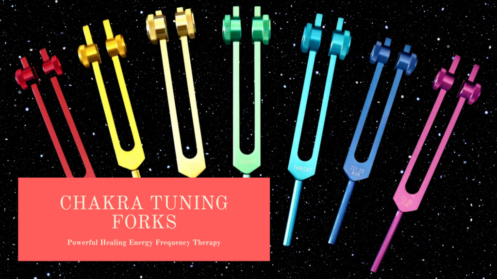 chakra tuning fork set on display table